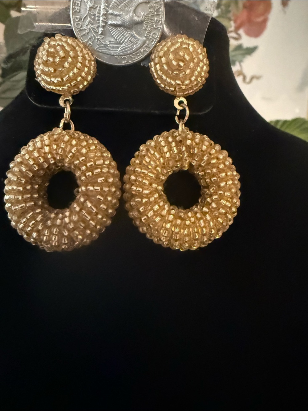 Gold Beaded Donut Drop Earrings for Women